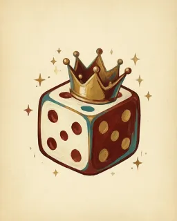 A die wearing a gold crown, with sparkles